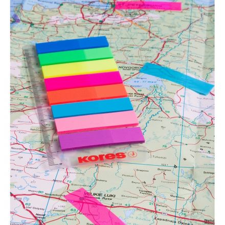 Клейкие закладки Kores Film пластиковые 8 цветов по 25 листов 12х45 мм на линейке