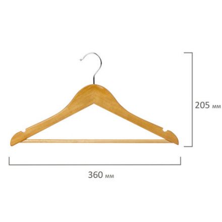 Вешалки-плечики, размер 36-40, МАЛЫЙ РАЗМЕР, КОМПЛЕКТ 5 шт., деревянные, перекладина, цвет сосна, BRABIX "Стандарт", 601160