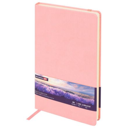 Скетчбук, слоновая кость 140 г/м2 130х210 мм, 80 л., КОЖЗАМ, резинка, BRAUBERG ART CLASSIC, пастель розовый, 116878