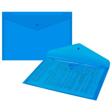 Папка-конверт с кнопкой прозрачная А4, BRAUBERG "UNIVERSAL", до 100 листов, синяя, 0,15 мм, 273071
