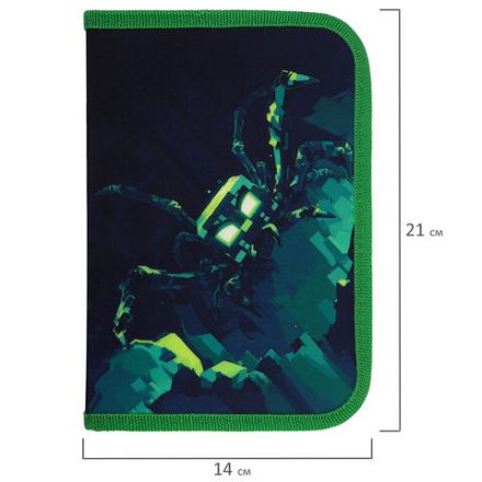 Пенал BRAUBERG, 1 отделение, 1 откидная планка, полиэстер, 21х14 см, "Ominous spider", 273525