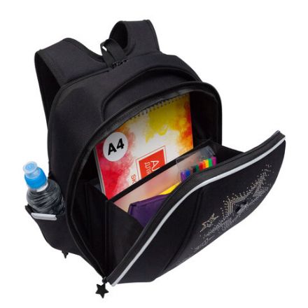 Ранец GRIZZLY анатомическая спинка, с брелоком, для девочек, "STARS", 36х29х18 см, RAf-592-4/3