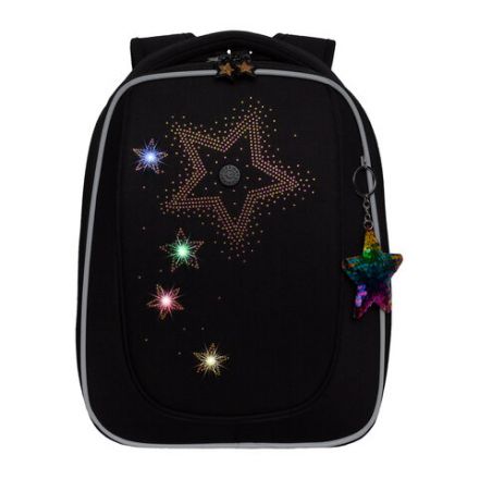 Ранец GRIZZLY анатомическая спинка, с брелоком, для девочек, "STARS", 36х29х18 см, RAf-592-4/3