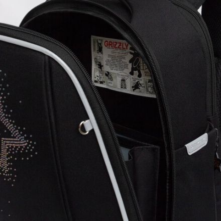Ранец GRIZZLY анатомическая спинка, с брелоком, для девочек, "STARS", 36х29х18 см, RAf-592-4/3