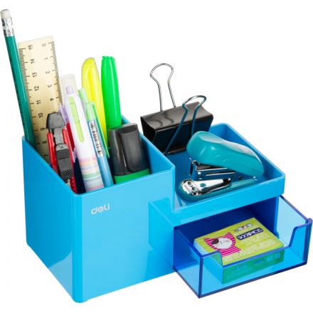 Подставка-органайзер Deli Rio EZ25130, 1 выдвижной лоток, 3 отд, синий