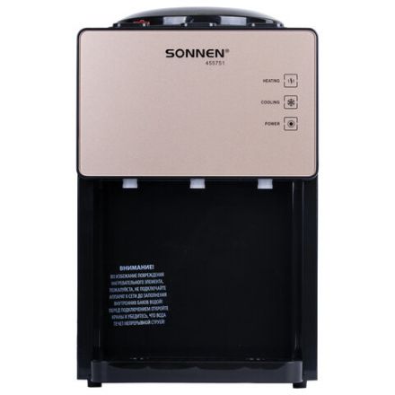 Кулер для воды SONNEN TSE-03BBP, настольный, НАГРЕВ/ОХЛАЖДЕНИЕ ЭЛЕКТРОННОЕ, 3 крана, черный/бежевый, 455751