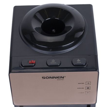 Кулер для воды SONNEN TSE-03BBP, настольный, НАГРЕВ/ОХЛАЖДЕНИЕ ЭЛЕКТРОННОЕ, 3 крана, черный/бежевый, 455751