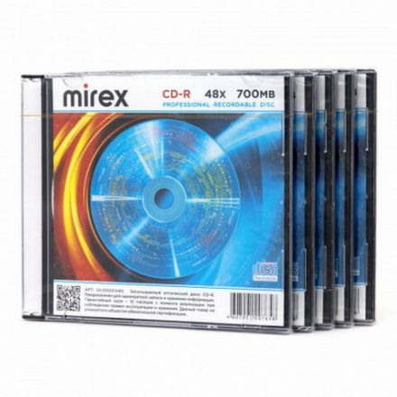 Диск CD-R MIREX, 700 Мб, 48x, Slim Case, КОМПЛЕКТ 5 шт., UL120051A8F Диск CD-R MIREX, 700 Мб, 48x, Slim Case, КОМПЛЕКТ 5 шт., UL120051A8F