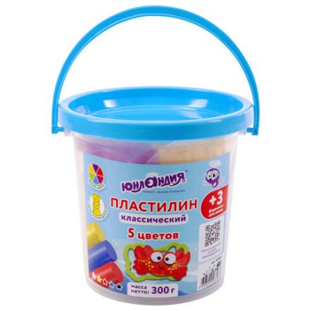 Пластилин в ведерке ЮНЛАНДИЯ "ПОДВОДНЫЙ МИР", 5 цветов, 300 г, 3 формочки, ВЫСШЕЕ КАЧЕСТВО, 105860