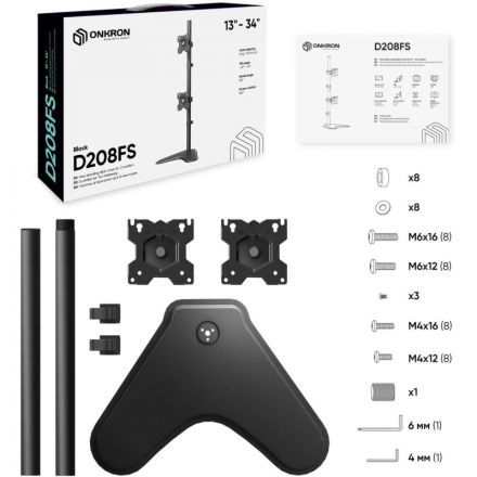 Кронштейн настольный для 2х мониторов ONKRON D208FS, 13-34, черный Кронштейн настольный для 2х мониторов ONKRON D208FS, 13-34, черный