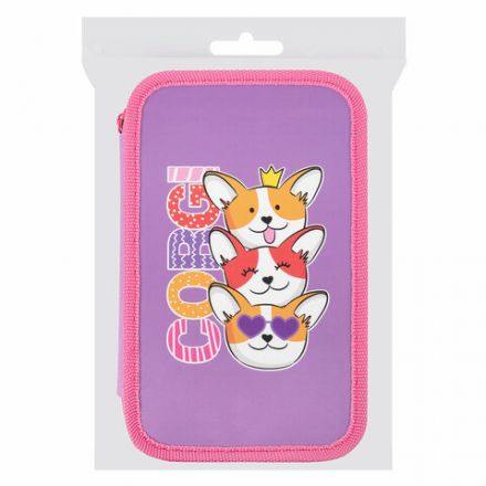 Пенал ПИФАГОР, 3 отделения, ламинированный картон, 19х11 см, "Corgi queen", 272250