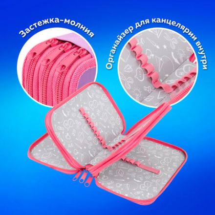 Пенал ПИФАГОР, 3 отделения, ламинированный картон, 19х11 см, "Corgi queen", 272250