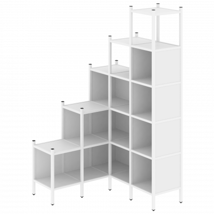 Loft Угловой внутренний стеллаж наборный VR.L-49 Белый бриллиант/Белый металл 1278*1278*2280