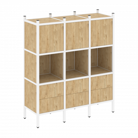 Loft Прямой стеллаж наборный VR.L-08 Тиквуд светлый/Белый металл 1278*446*1458