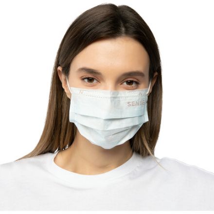 Маски медицинские SENSE одноразовые КОМПЛЕКТ 50 штук короб, 3-х слойные, мельтблаун, голубые
