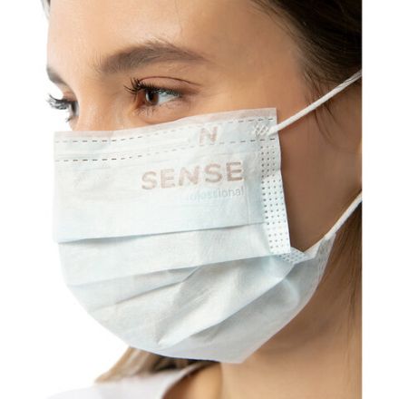 Маски медицинские SENSE одноразовые КОМПЛЕКТ 50 штук короб, 3-х слойные, мельтблаун, голубые