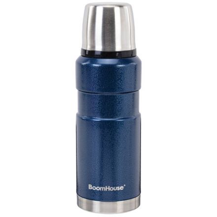 Термос 0,6 л, BOOMHOUSE (БУМХАУС) DARKBLUE, нержавеющая сталь SUS304, молотковая эмаль, крышка/кружка, синий, 700309