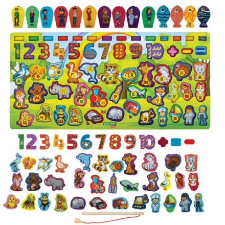 Сортер-доска деревянный развивающий по методу Монтессори, с магнитной рыбалкой BRAUBERG KIDS, 665242