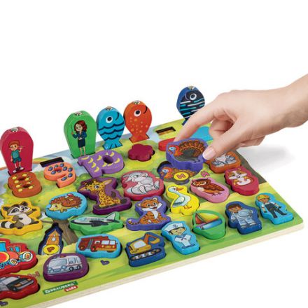 Сортер-доска деревянный развивающий по методу Монтессори, с магнитной рыбалкой BRAUBERG KIDS, 665242