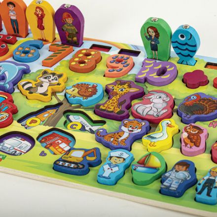 Сортер-доска деревянный развивающий по методу Монтессори, с магнитной рыбалкой BRAUBERG KIDS, 665242