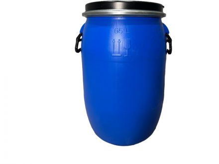 Бочка 65л. круглая, с крышкой и обручем, с ручками  синий