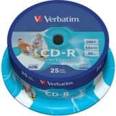 Носители информации CD-R Printable, 52x, Verbatim Azo Wide, Cake/25, 43439