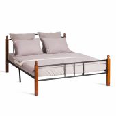 Кровать AT-915, дерево гевея/металл, 160*200 см (Queen bed), красный дуб/черный