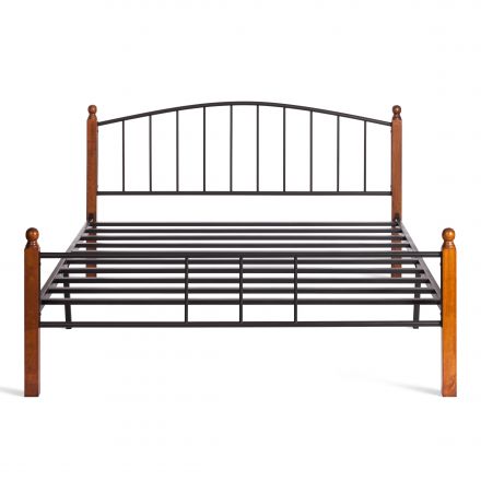 Кровать AT-915, дерево гевея/металл, 160*200 см (Queen bed), красный дуб/черный