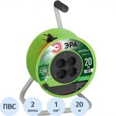 Удлинитель силовой ЭРА ПВС 2х1мм2 20м на пласт.катушке б/з 4 розетки