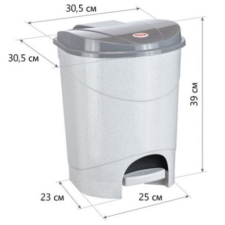 Ведро мусорное с КРЫШКОЙ и ПЕДАЛЬЮ 19 литров, 39х30,5х30,5 см, серое, IDEA, М2892