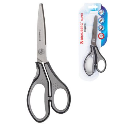 Ножницы BRAUBERG "SUPER", 210 мм, серо-черные, 2-х сторонняя заточка, эргономичные ручки, 237296 Ножницы BRAUBERG "SUPER", 210 мм, серо-черные, 2-х сторонняя заточка, эргономичные ручки, 237296