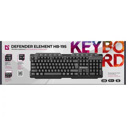 Клавиатура Defender Element HB-195 RU беспроводн,черн,мультимедиа (45195)
