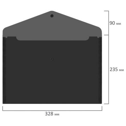 Папка-конверт с кнопкой прозрачная А4, BRAUBERG "UNIVERSAL", до 100 листов, черная, 0,15 мм, 273072