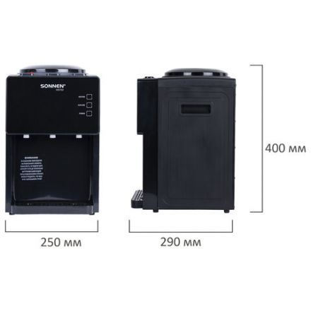 Кулер для воды SONNEN TSE-03BP, настольный, НАГРЕВ/ОХЛАЖДЕНИЕ ЭЛЕКТРОННОЕ, 3 крана, антрацит, 455752