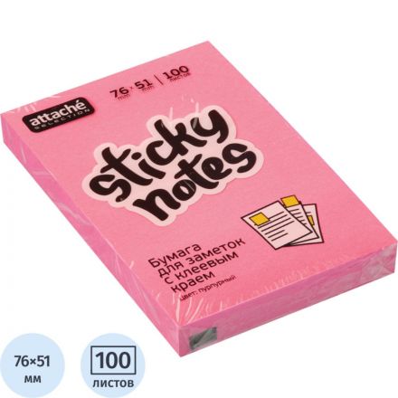 Стикеры Attache Selection 76x51 мм неоновые розовые (1 блок, 100 листов)