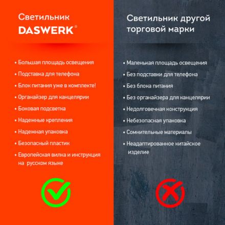 Настольная лампа / светильник с органайзером и держателем для телефона, "4 в 1", LED, 5 Вт, белый, DASWERK (ДАСВЕРК), 238326