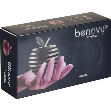 Перчатки нитрил, н/c, н/о, текстур, Benovy (S) 50п/уп, розовый