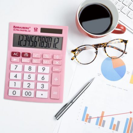 Калькулятор настольный BRAUBERG ULTRA PASTEL-12-PK (192x143 мм), 12 разрядов, двойное питание, РОЗОВЫЙ, 250503 Калькулятор настольный BRAUBERG ULTRA PASTEL-12-PK (192x143 мм), 12 разрядов, двойное питание, РОЗОВЫЙ, 250503