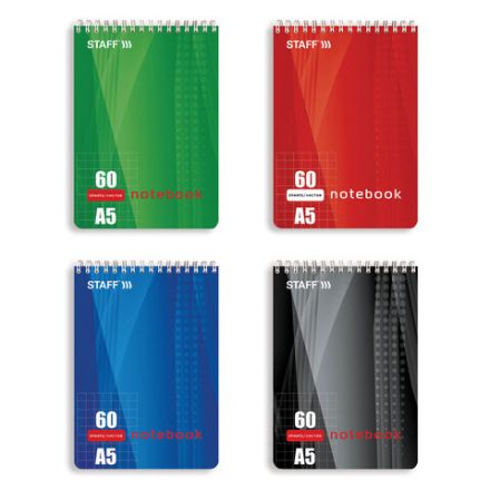 Блокнот А5 146х205 мм, 60 л., гребень, жесткая подложка, клетка, STAFF, 4 вида, 126539 Блокнот А5 146х205 мм, 60 л., гребень, жесткая подложка, клетка, STAFF, 4 вида, 126539