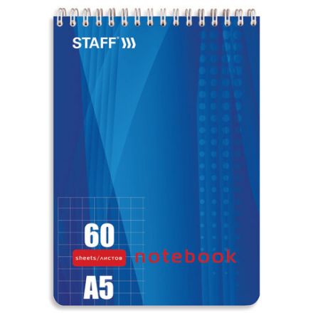 Блокнот А5 146х205 мм, 60 л., гребень, жесткая подложка, клетка, STAFF, 4 вида, 126539 Блокнот А5 146х205 мм, 60 л., гребень, жесткая подложка, клетка, STAFF, 4 вида, 126539