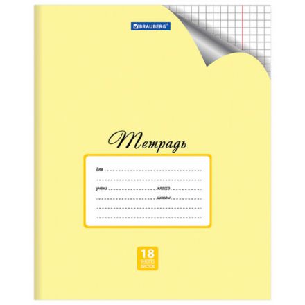 Тетрадь 18 л. BRAUBERG "ЭКО", клетка, обложка картон 170 г/м2, ПАСТЕЛЬНАЯ С УГОЛКОМ, 402804