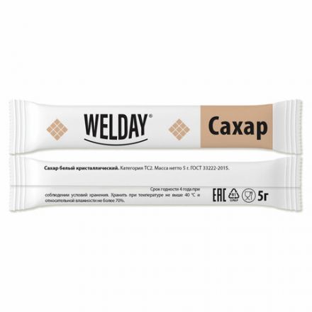 Сахар порционный WELDAY (ВЭЛДЭЙ) в стиках по 5 г, 200 штук, 622496 Сахар порционный WELDAY (ВЭЛДЭЙ) в стиках по 5 г, 200 штук, 622496