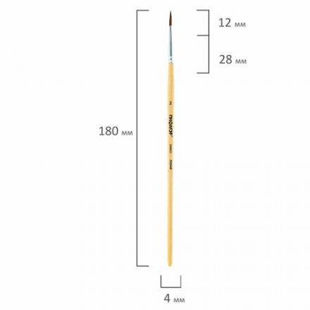 Кисть ПИФАГОР, ПОНИ, круглая, № 2, деревянная лакированная ручка, с колпачком, 200831