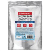 Пакеты дой-пак с замком ZIP LOCK, металлизированная + прозрачная стенка, 140х200 + 40 мм, КОМПЛЕКТ 100 штук, 70 мкм, BRAUBERG, 700684