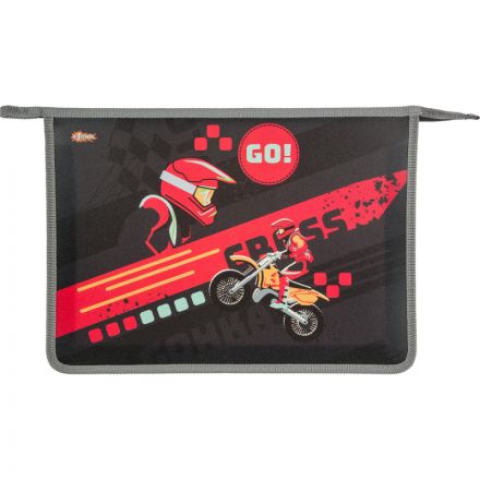 Папка для тетрадей №1School Motocross А4 на молнии,пластик,ПТ-813