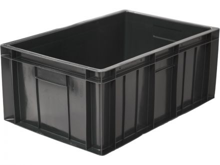 Ящик мясной 600х400х250 сплошной черный с закрытыми ручками