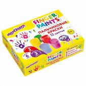 Краски пальчиковые для малышей от 1 года, 12 цветов (6 базовых + 3 пастельных + 3 флуоресцентных) по 35 мл, ЮНЛАНДИЯ, 192570