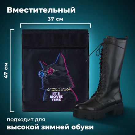 Мешок для обуви BRAUBERG, с петлёй, карман на молнии, 47х37 см, "Movie time", 270910
