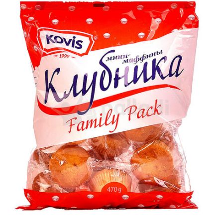 Кекс KOVIS мини-маффины с клубничным кремом, 470 г, пакет, 11899