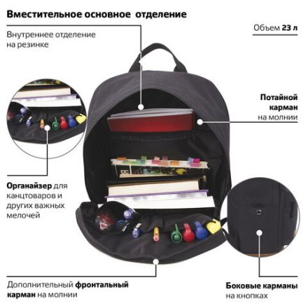 Рюкзак BRAUBERG URBAN универсальный, "Black Melange", черный, 43х30х17 см, 228841
